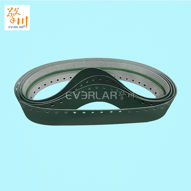 墨綠PU輸送帶加導(dǎo)條打孔耐磨抗腐蝕食品級(jí)包裝封口機(jī)工業(yè)皮帶定制